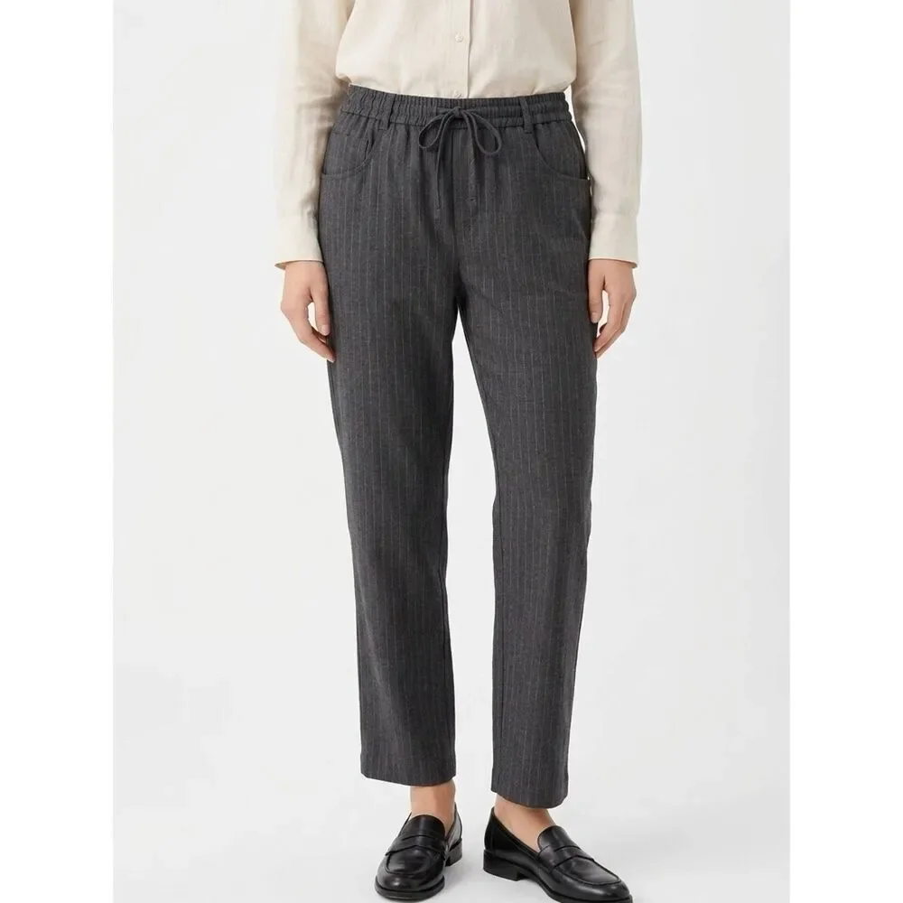 ZARA | Drawstring Waist Gray Pinstripe Print Pants Women’s Size 10